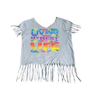 CUT NECK TASSEL HEM T-SHIRT SIZE 2X